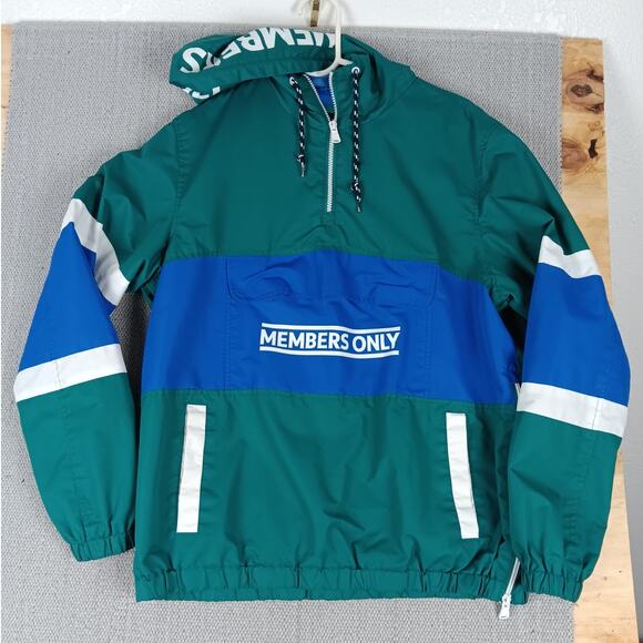 Members Only Anorak Windbreaker Mens Medium Green/Blue Color Block Mariner Beach - Picture 3 of 13
